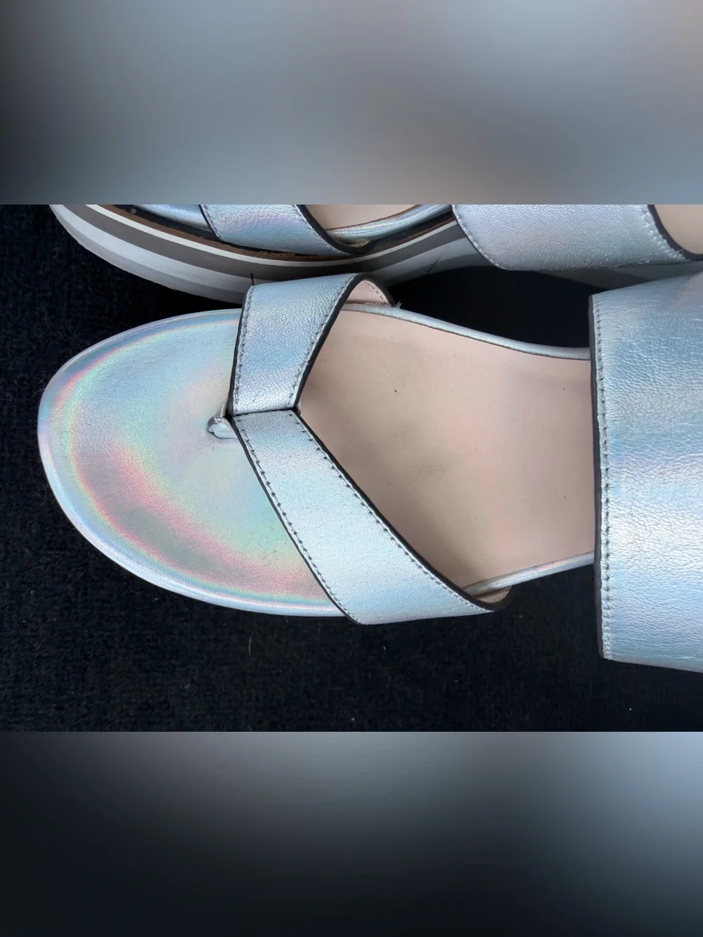Naked Feet Iridescent Platform Slide Sandal - Silver Size 8